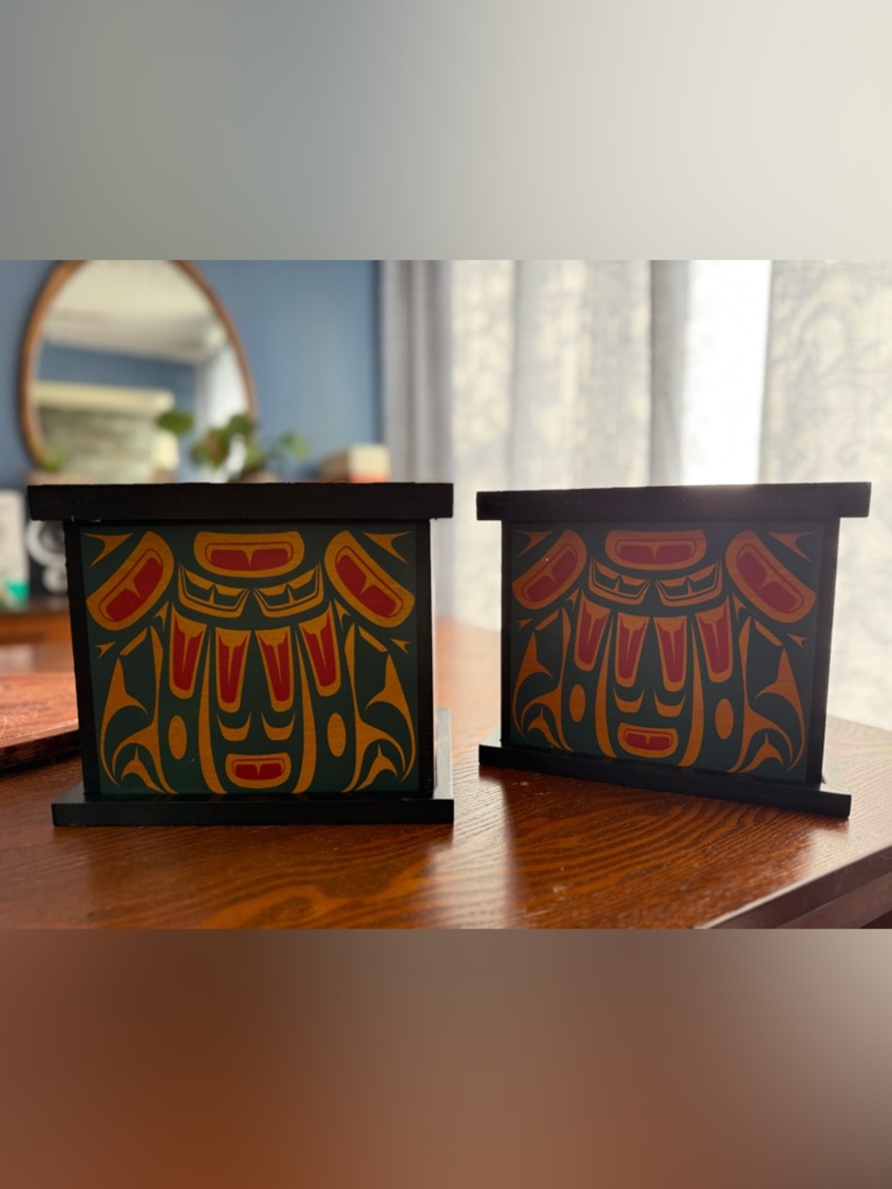 Vintage Clarence Wells Signed Indigenous Art Boxes - Matching Pair